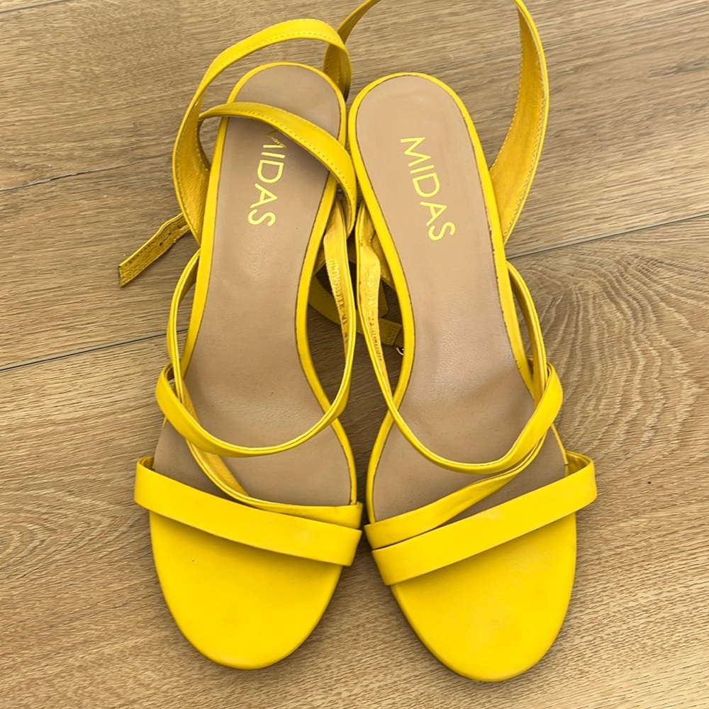 Strappy yellow leather heels
